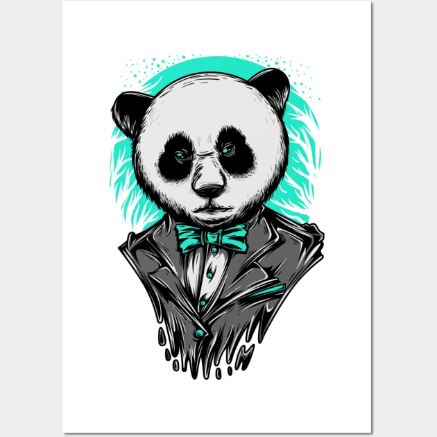 Smart Panda Suit Grey Blue Wall Art by BradleyHeal